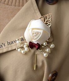abordables -Fleurs de poignet de mariage Boutonnières Mariage / Événement / Fête Ruban / Chapelet / Métal A Fleurs