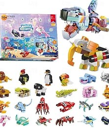 abordables -Calendrier de l'Avent de Noël en blocs de construction pour enfants, cadeau de compte à rebours de Noël, ensemble de 24 modèles d'animaux avec 12 animaux mignons et 12 créatures de l'océan, ensemble