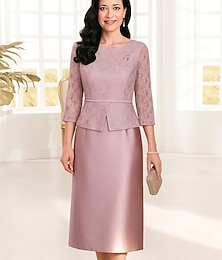 levne -Pouzdrové Šaty pro matku nevěsty Formální Elegantní Tričkový K lýtkům Polyester 3/4 délka rukávu s Krajka