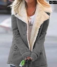 abordables -Mujer Abrigo de invierno Chaqueta casual Mantiene abrigado Cómodo Bolsillo Botones Casual Plano Vacaciones Ropa Cotidiana Noche Fin de semana Regular Cuello Vuelto Ajuste regular Manga Larga Ropa de