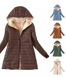 preiswerte -Damen Wintermantel Daunenjacke Sherpa-Jacke Warm Bequem Reißverschluss Tasche Lässig Einfach Urlaub Straße Lässig Alltagskleidung Regulär Lang Mit Kapuze Normale Passform Langarm Oberbekleidung