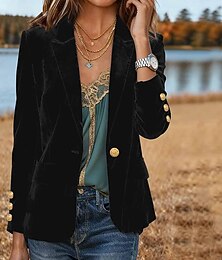 preiswerte -Damen Blazer Samtblazer Warm Bequem Knöpfe Lässig Einfarbig Urlaub Straße Lässig Alltagskleidung Regulär Gekerbtes Revers Normale Passform Langarm Oberbekleidung Schwarz Wein Blau Herbst Winter