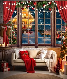 economico -Natale arazzo Striscioni Coperta Finestra Cittadina Accogliente Da serata Soggiorno Dormitorio Sfondi di ripresa Yarda Regalo Arredamento per la casa