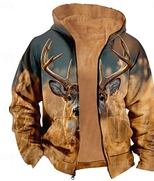 economico -Per uomo Cervo Pile Felpa con Cappuccio Giacca di pelle Felpa Classico Da caccia Manica Lunga Girocollo All'aperto Campeggio Marrone Con zip Autunno Inverno progettista S M L XL 2XL 3XL