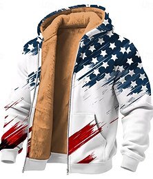abordables -Homme Drapeau Américain Polaire Sweat à capuche Sweatshirt Mode Quotidien Col ras du cou Extérieur Escalade Blanc 1 Blanc 2 Zip Up Automne Hiver Designer