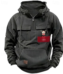 abordables -Homme Sweat à capuche Sweat à capuche quart zippé Noir Rose Claire Vin Bleu Vert À capuche Chaque Cordon de serrage Avec Poches Sport & Loisir Quotidien Fête Noël Streetwear Occasionnel Printemps