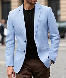 رخيصةأون -رجالي سترة عمل حفلة كوكتيل حفلة الزفاف موضة كاجوال الربيع الخريف بوليستر سهل جيب Buttons مريح صدر فردي سترة رياضية أزرق سماوي كاكي كوفي