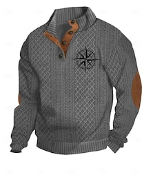 economico -Per uomo Maglia Nero Bianco Vino Verde militare Blu marino Colletto Mao Jacquard Mappa Patchwork Quotidiano Ferie Uscire Poliestere Streetwear Casual Autunno Inverno Abbigliamento Felpe con cappuccio