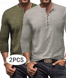 halpa -2 kpl miesten vintage henley-paita t-paita pitkähihainen paita pitkähihainen yksivärinen vintage-muoti perus 2-osainen monipakkaus henley-paita loma katu rento kesä kaikkiin vuodenaikoihin musta