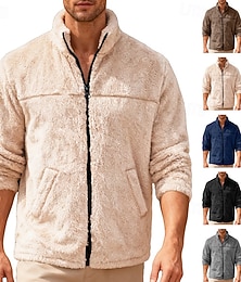 رخيصةأون -رجالي سترة خارجية سترة الصوف رسمي المنزل الدفء سحاب جيب خريف & شتاء لون الصلبة نشيط محايد قبعة القميص عادية أسود أزرق البحرية كاكي كوفي رمادي جاكتس