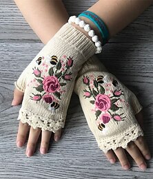 baratos -Mulheres 1 par Meio Dedo / Luvas de Inverno / luvas de malha Roupa de rua / Ao ar livre Luvas - Imprimir / Flor