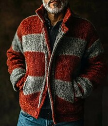 abordables -Homme Pull Gilet Cardigan Côtelé Tricoter Hauts Réguliers Patchwork Bloc de Couleur Uni Col montant Vacances Mode Occasionnel Tenue quotidienne Vêtement Tenue Printemps Automne Rouge S M L