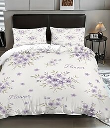 abordables -Parure de lit 3 pièces en duvet à motif floral violet pour lit queen size, housse de couette douce avec 2 taies d'oreiller – hôtel &literie de chambre d'amis, cosy & confortable