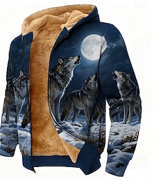 economico -Per uomo MOON Lupo Pile Felpa con Cappuccio Giacca di pelle Felpa Classico Militare Da caccia Manica Lunga Girocollo All'aperto Campeggio Blu Con zip Autunno Inverno progettista S M L XL 2XL 3XL