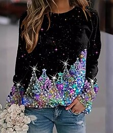 abordables -Noël Femmes Tunique T-shirt Couleur Unie Graphique À pois ancien Élégant Classique manche longue Col rond Hauts Réguliers Quotidien Sortir Week-end Patchwork Imprimé Noir Automne Hiver