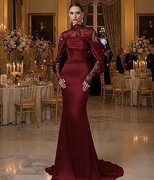 preiswerte -Meerjungfrauenschnitt Bodenlange Schleppe Abiballkleider Abendkleid Ballkleid Festliche Kleidung Elegant Glitzernd Promi-Stil Ärmellos Hoher Ausschnitt Gartenparty Hochzeit Spitze Stretch Satin mit