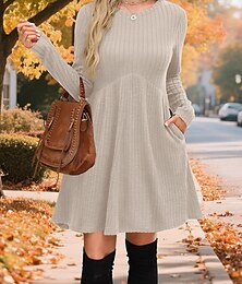 Χαμηλού Κόστους -Γυναικεία Μίνι φόρεμα Φόρεμα πουλόβερ Κομψό Μοντέρνα Καθημερινά Αργίες Εξόδου Κανονικό Σκέτο Μακρυμάνικο Στρογγυλή Ψηλή Λαιμόκοψη Μαύρο Σκούρο μπλε Μπεζ Φθινόπωρο Χειμώνας