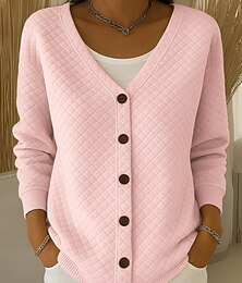 preiswerte -Damen Sweatshirts Knöpfe Karomuster Lässig Langarm V Ausschnitt Normale Oberteile Lässig Schwarz Rosa Braun Khaki Grau Frühling Herbst