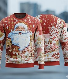 abordables -Pull de Noël moche Homme Père Noël Impression 3D Pull Tricots Col Rond Occasionnel Vacances Festival Garder au chaud manche longue Printemps Automne Hiver Rouge Bleu Vert