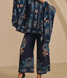 economico -pantaloni larghi da donna in chiffon con stampa etnica floreale hawaiana, elastico in vita, casual, per le vacanze, primavera estate autunno