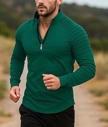 baratos -Homens Camiseta de Corrida camisa de ginástica Top de esportes Quarter Zip Manga Longa Blusas Roupa Esportiva Cor Sólida Leve Respirável Academia Equitação Exercite-se Roupa de esporte Roupas