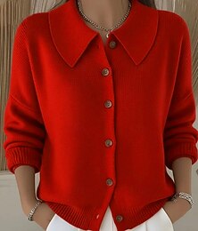 abordables -Femmes Pull Occasionnel Couleur Unie Col de chemise Boutons manche longue Hauts Réguliers Tricoter Maison Quotidien Fête Noir Blanche Automne Hiver