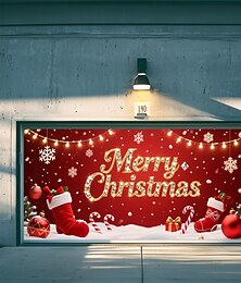 baratos -Capa para porta de garagem de natal, meias de feliz natal, bastão de doces, grande cenário para pendurar, banner de parede para feriados ao ar livre, quintal, garagem, decoração para festa em casa