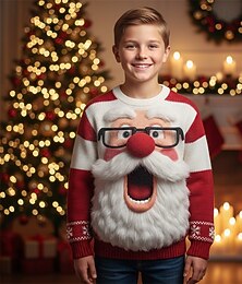 economico -Natale Ragazzi 3D Babbo Natale Maglione di Natale brutto regalo di Natale Felpa Manica Lunga Stampa 3D Autunno Inverno Moda Festa Bambini 4-12 Anni Girocollo All'aperto Quotidiano Vestibilità regolare