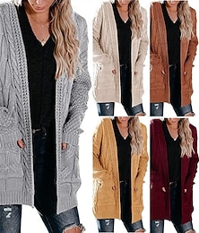 billiga -Dam Tröja Ledigt Mjukt Ren färg Ribbad V-hals Stickat Långärmad Vanliga toppar Sticka Utomhus Dagligen Helgen Gul Rodnande Rosa Höst Vinter