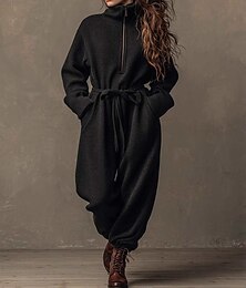 levne -Dámské Kombinéza Aktivní Pevná barva Dlouhý rukáv Široké nohavice Stojáček Zip Kapsy Dovolená Denní Běžný Černá Jaro