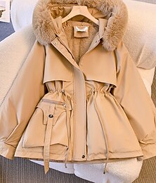 preiswerte -Damen Wintermantel Kapuzenjacke Parka Warm Bequem Fellbesatz Reißverschluss Tasche Lässig Einfach Urlaub Alltagskleidung Ausgehen Wochenende Regulär Mit Kapuze Normale Passform Langarm Oberbekleidung