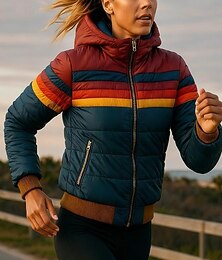 preiswerte -Damen Fleecejacke Wintermantel Reißverschluss Tasche Langarm Oberteil Athleisure Herbst Gestreift Baumwolle Winddicht Warm Outdoor Reise Urlaub Sportbekleidung Sportkleidung Schwarz Blau Dunkelblau