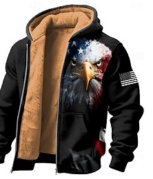 abordables -Homme Drapeau Américain Aigle Polaire Sweat à capuche Sweatshirt Mode Quotidien Col ras du cou Extérieur Escalade Noir 1 Noir 2 Zip Up Automne Hiver Designer