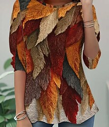 abordables -Femmes T-shirt Fleuri Graphique Mode Occasionnel manche longue Col ras du cou Col rond Hauts Réguliers Quotidien Week-end Imprimé Noir Jaune Orange Été Printemps Automne