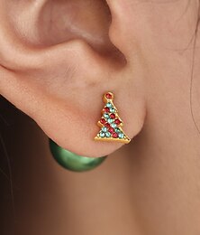 abordables -Boucles d'oreilles pendantes en forme de sapin de Noël pour femme avec perle verte et rouge &strass verts, bijoux de fêtes