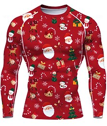 お買い得  -クリスマス 男性用 男女兼用 ランニングTシャツ アスレチックシャツ ジムシャツ フィットネスシャツ ワークアウトシャツ 長袖 Tシャツ カートゥン UPF 50 UV耐性 ソフト モイスチャーコントロール マウンテンバイク ジムトレーニング ハイキング スポーツウェア アクティブウェア レッドとブラック レッド