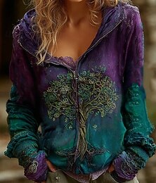 levne -Dámská 3D potisk vintage boho mikina patchwork s kapucí květinový zip casual s květinovou grafikou punk aktivní vintage dlouhý rukáv s kapucí běžné topy domácí každodenní móda casual žlutá růžová