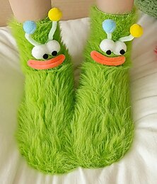 abordables -Chaussettes laides uniques et amusantes, chaussettes monstres pelucheuses pour femmes, chaussettes chaudes d'hiver en peluche douce avec yeux 3D et sourire, chaussettes pantoufles en fourrure de
