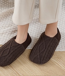 abordables -Chaussons doublés en polaire tricotée pour hommes et femmes, chaussures d'intérieur et d'extérieur chaudes et antidérapantes avec doublure en peluche confortable