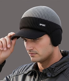 お買い得  -男性用 男女兼用 耳あて付き帽子 ハンチング 冬の帽子 ニット帽 冬用ビーニー ブラック ネイビーブルー ポリエステル ニット 居心地の良い デイリーウェア お出かけ カラーブロック ウォーム