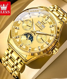 preiswerte -OLEVS 7070 Herren Uhr Automatische Mechanische Uhr Wasserdicht Edelstahl Uhren Geschenk für Männer Luxus Mondphasen Uhr