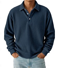 baratos -Homens Camiseta de Veludo Camisas Polo Casual Esportes Lapela Manga Longa Moda Básico Bloco de cor Botões Outono Primavera & Outono Normal Preto Azul Escuro Azul Claro Verde cáqui Cinzento Camiseta