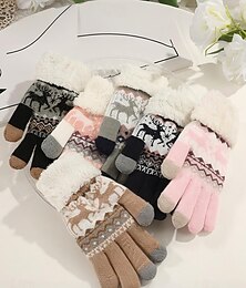preiswerte -Weihnachts-Touchscreen-Handschuhe für Damen, kuscheliges Strickdesign mit Schneeflocken- und Elchmuster, weiche Fleece-Bündchen, perfekt für die Weihnachtszeit und den Winter