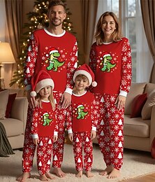 levne -Rodinný vzhled Vánoce Vánoční rodinné pyžamo Pyžama Rodinné sady Grafika Dinosaurus Sněhová vločka Domů Tisk Rubínově červená Dlouhý rukáv Denní Odpovídající oblečení
