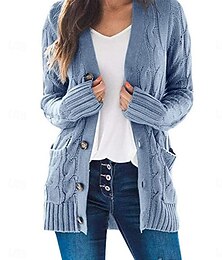 halpa -Naisten Rento takki Mukava Hengittävä Tasku Napit Vapaa-aika Tavallinen Loma Katu Kausaliteetti Arki-asut Avoin etuosa Pitkä Kaulukseton Normaali Pitkähihainen Päällysvaatteet Musta Punastuvan