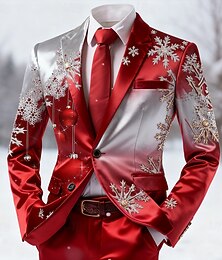 Недорогие -Новогодняя тематика Муж. В снежинку Пиджак Удобный Художественный На каждый день Вечерние наряды Повседневные фестиваль 3D печать Пуговицы Весна Осень Зима Острый Длинный рукав Красный Синий Лиловый