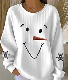 abordables -Femmes Pull Graphique Bonhomme de neige Noël laid Chaud Classique Occasionnel manche longue Col ras du cou Hauts Réguliers Maison Rue Tenue Quotidienne Imprimé Blanche Rose Claire Bleu Automne Hiver