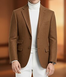 voordelige -Voor heren Tweed blazer Inkeping kraag Modieus Klassiek Casual Effen Visgraat Blazer Zwart Wit Bruin Standaard pasvorm Enkele rij knopen met twee knopen