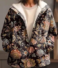 preiswerte -Damen Wintermantel Winterjacke Warm Schnelltrocknend Knöpfe Täglich Modern Lässig Bequem Blumen Urlaub Lässig Athleisure Täglich Kurz Kragenlos Normale Passform Langarm Oberbekleidung Schwarz Rosa