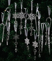 abordables -Lot de 20 décorations de Noël à suspendre en cristal, glaçons en acrylique transparent et flocons de neige pour sapin de Noël, décoration de maison de vacances